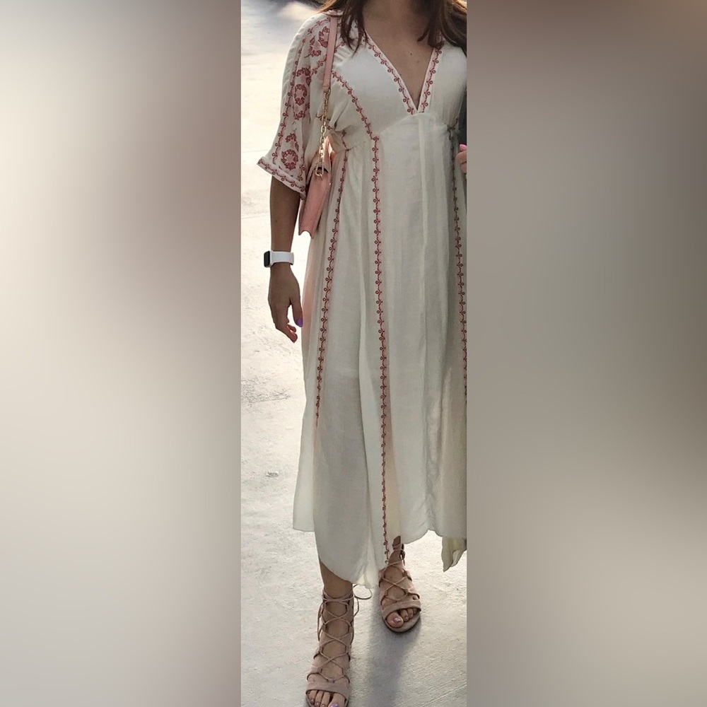 White maxi dress with thread detail